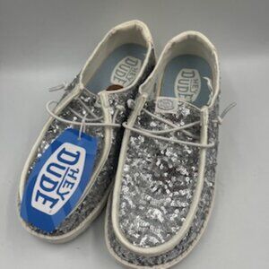 NEW Hey Dude Wendy Disco Silver Sequin slip-on Loafers shoes Women’s 8 NWT
